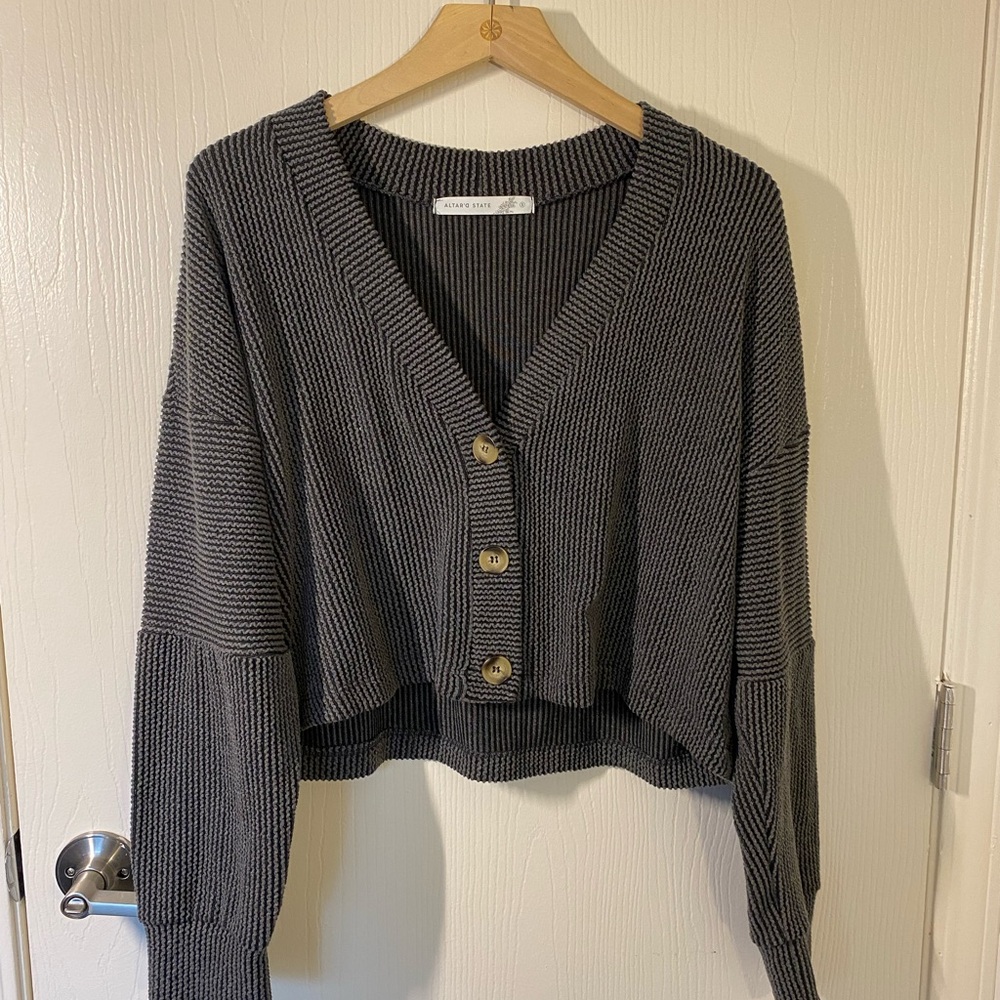 Altar'd State Charcoal Button-Up Cardigan